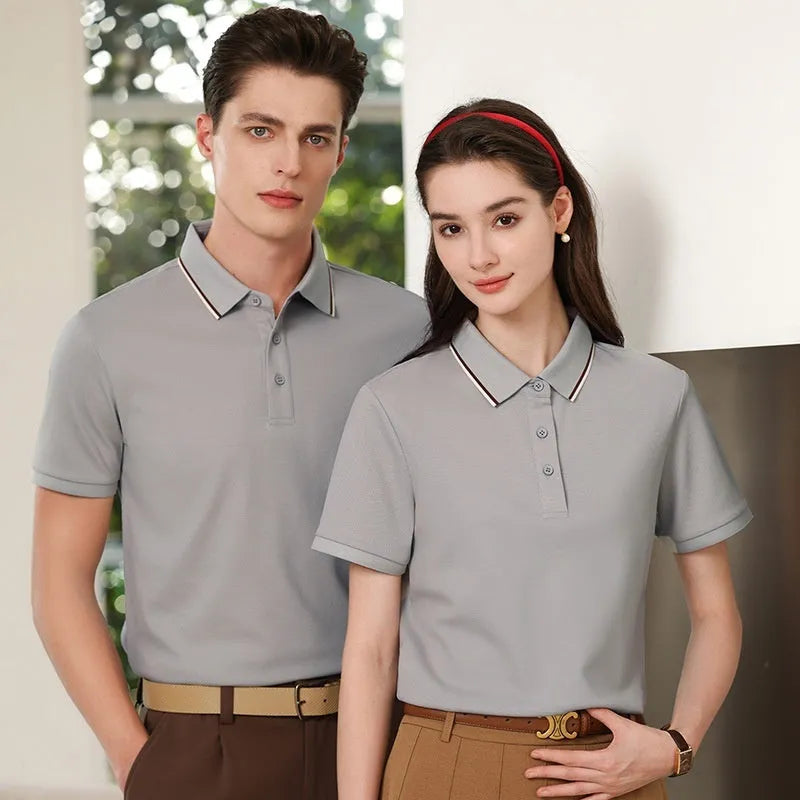 Mercerized cotton polo shirt with 7A antibacterial finish and sequins, short sleeve sports top, eight colours