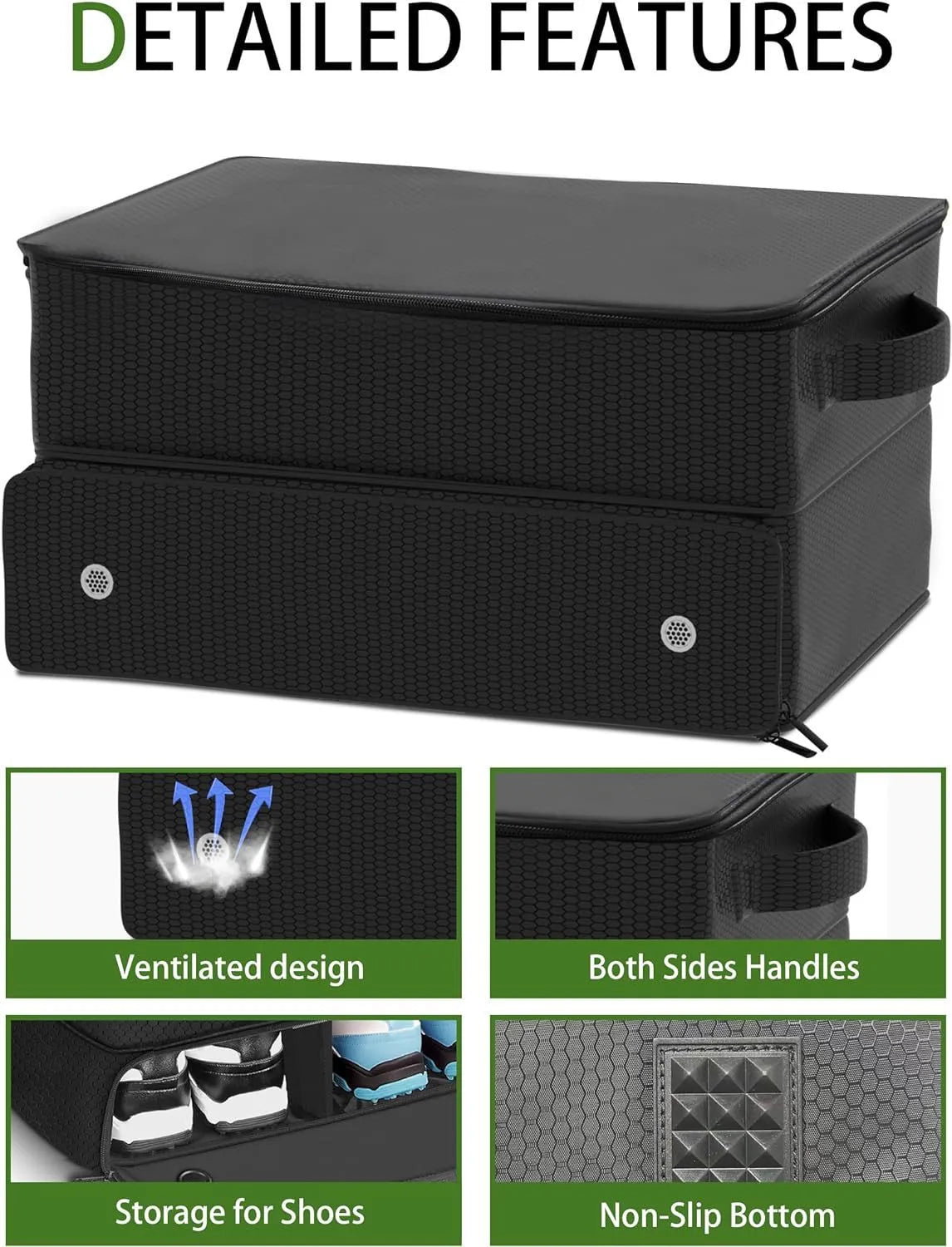 Black polyester cube-shaped waterproof golf trunk storage box with sealed closure