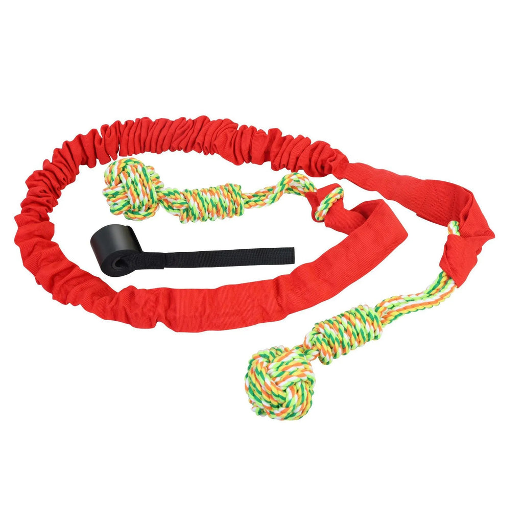 Cotton dog tug of war rope toy in black, grey, or red for chewing and interactive play.