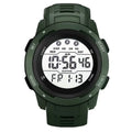 Men's Korean-style simple multi-functional electronic watch with green silicone strap and 50mm dial