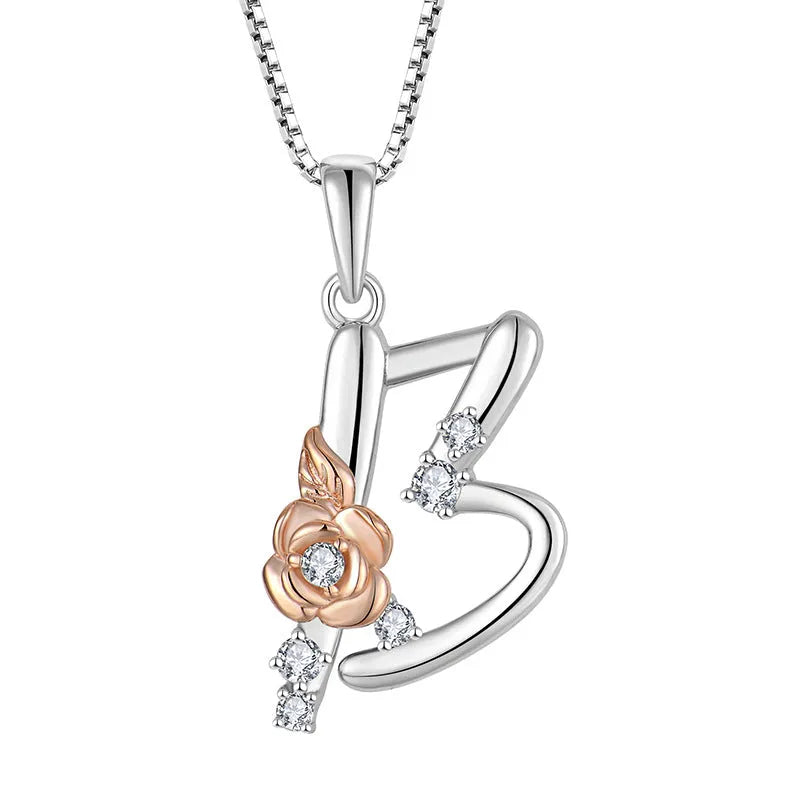 925 sterling silver necklace with English letter B zircon pendant on a collarbone chain