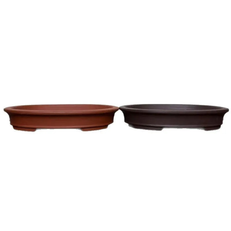Purple sand handmade oval ceramic flowerpot in cinnabar sand colour for desktop or floor plant display