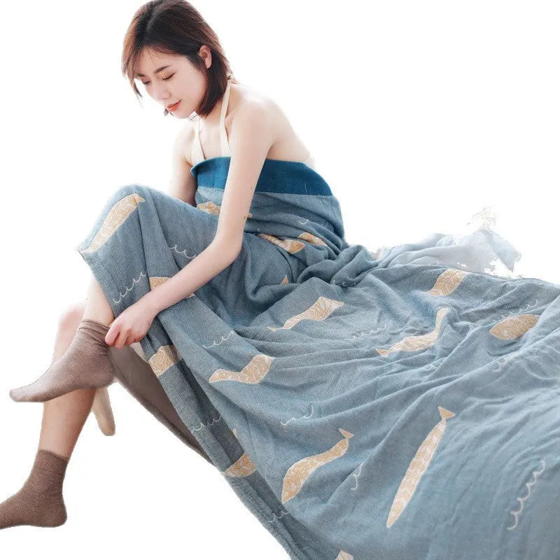 Pure cotton five-layer gauze summer towel blanket in a modern simple style, shown folded.