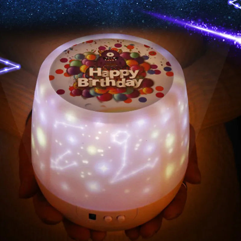 Sky Fall projector night light for kids showing constellation projection on a ceiling, USB powered, with five film discs