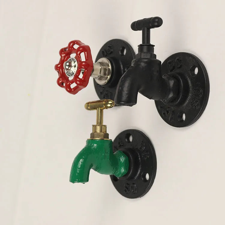 Metal water pipe style wall hook for towels in black, green, or red with a polished finish