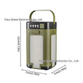 Solar camping light with four-leaf folding belt, press switch, 12 x 7 x 7 cm size and built-in 2000 mAh 18650 battery
