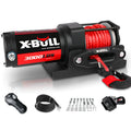 3000 lb electric winch with nylon rope, black, for off road vehicle self rescue, with mounting plate and remote controls