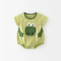 Light green cotton cartoon dinosaur full moon jumpsuit for infants with pullover closure