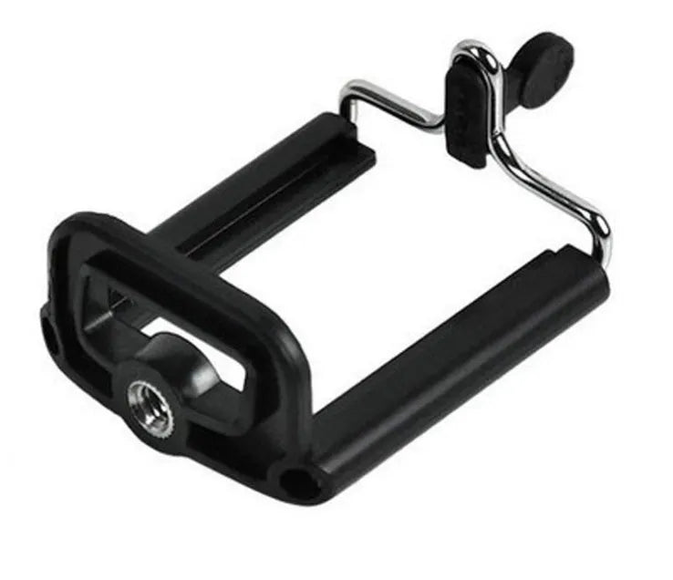 Mini desktop tripod with extendable aluminium legs and U-shaped phone clip for cameras and mobile devices
