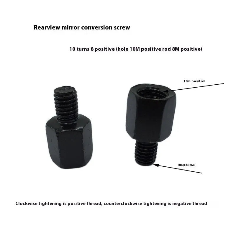 Motorcycle rearview mirror connecting screw with 8-10mm positive thread in iron and black finish