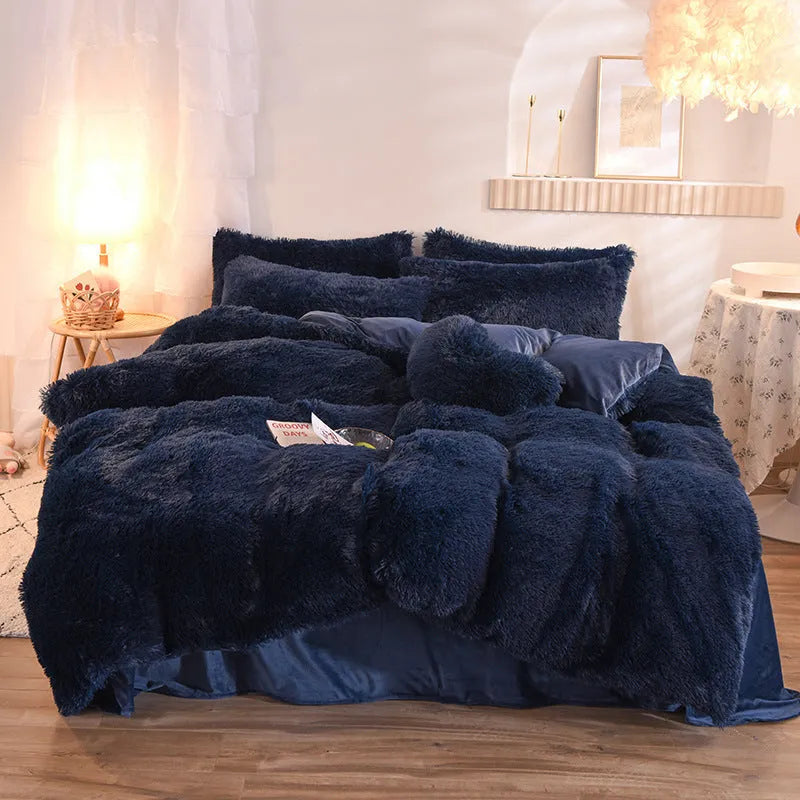Luxury thick fleece duvet cover set with fluffy plush bedding in beige colour