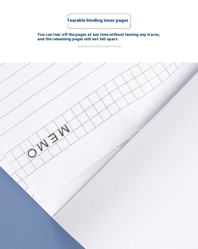 A4 tearable notebook with grid pages and wireless adhesive binding for meeting minutes