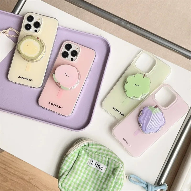 Simple solid fruit magnetic bracket TPU phone case for iPhone, with stand, in green