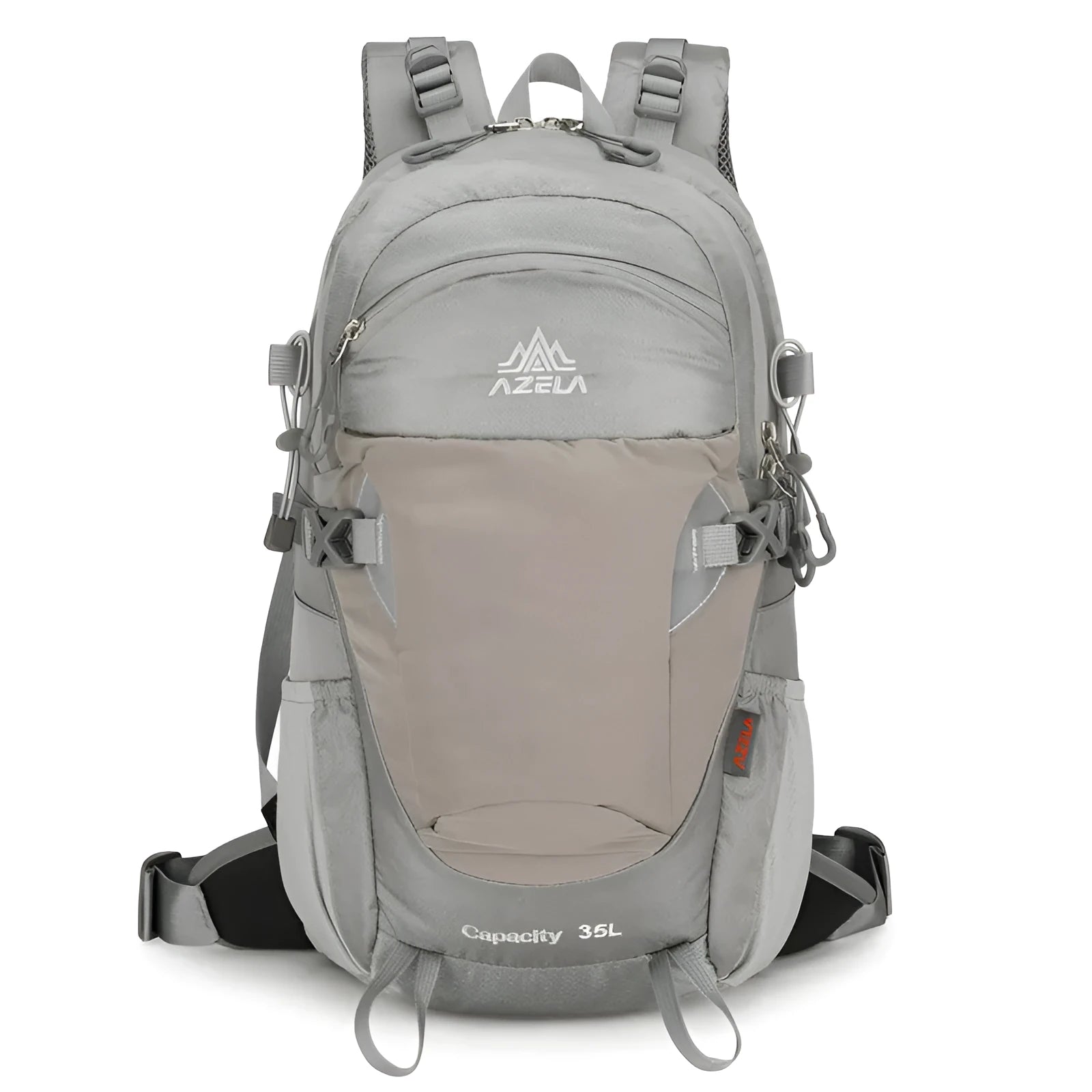 AZELA Gray Hiking Backpack with adjustable straps, available in 25L or 35L for outdoor use