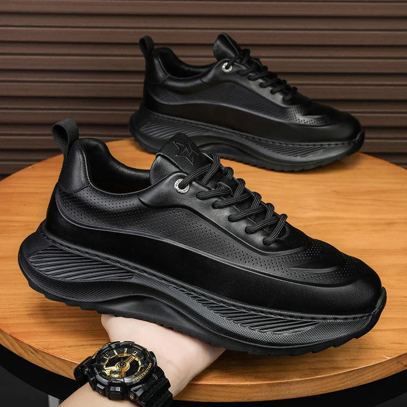 Stylish thick-sole sneakers with microfiber upper and PVC sole, available in black, beige, and beige black color options