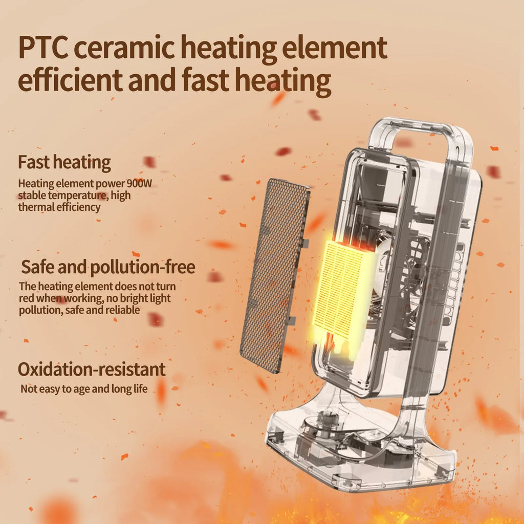 Black HQ-500A PTC ceramic desktop air heater with control knob on front.