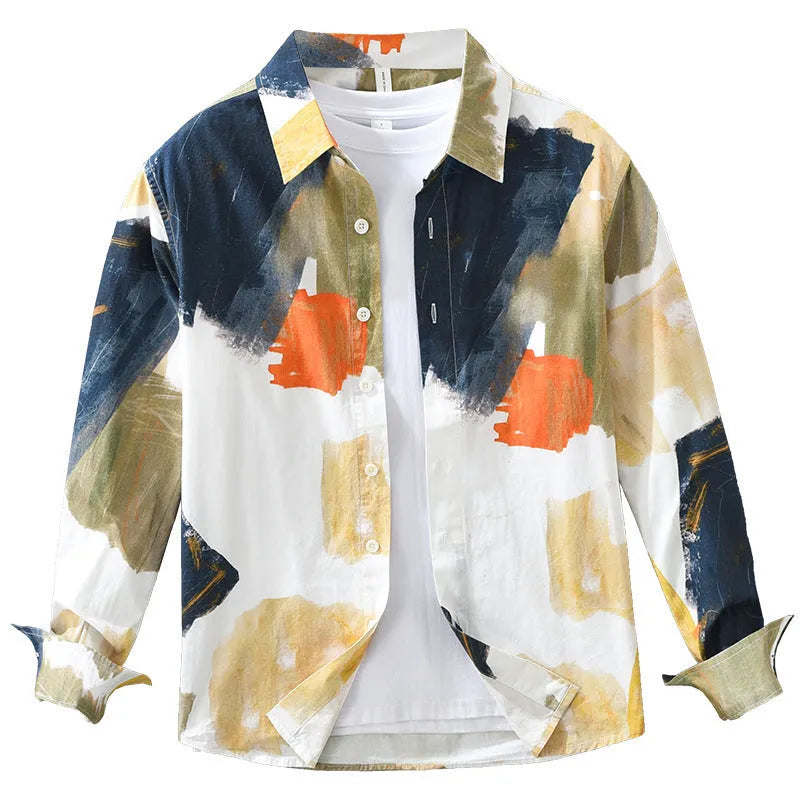 Women's loose cotton cardigan with printed design and long sleeves