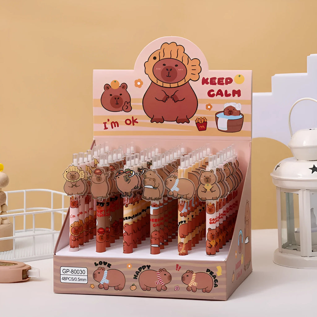 Cartoon bear design gel pressing pen set containing 48 pens with carbon black ink
