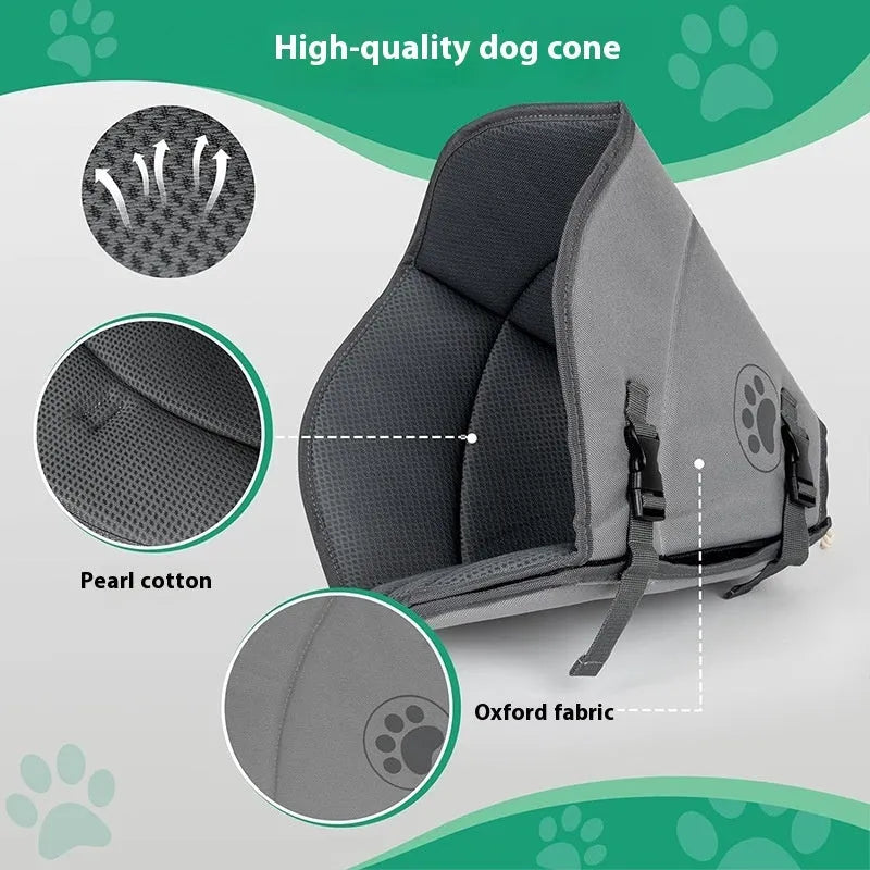 A soft, fabric pet sterilisation collar shown in an adjustable ring design.