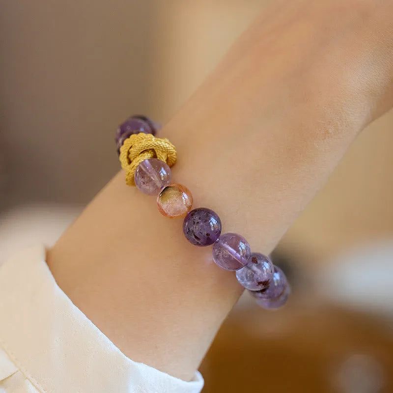 Purple ghost jade crystal bracelet with nine purple charm and animal zodiac modelling