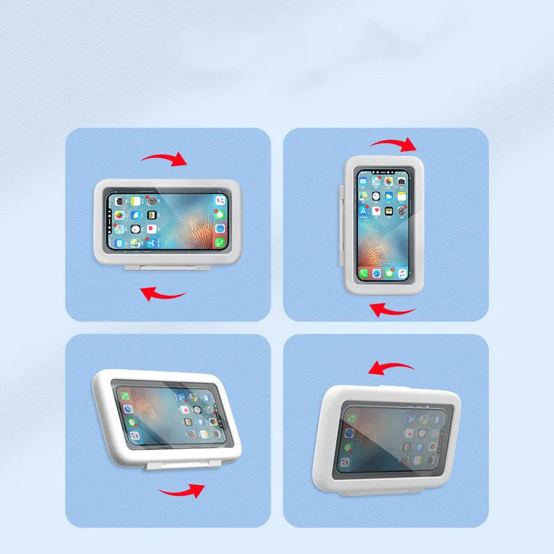 Waterproof phone holder for shower with touch screen and anti-fog window in black, pink, or white