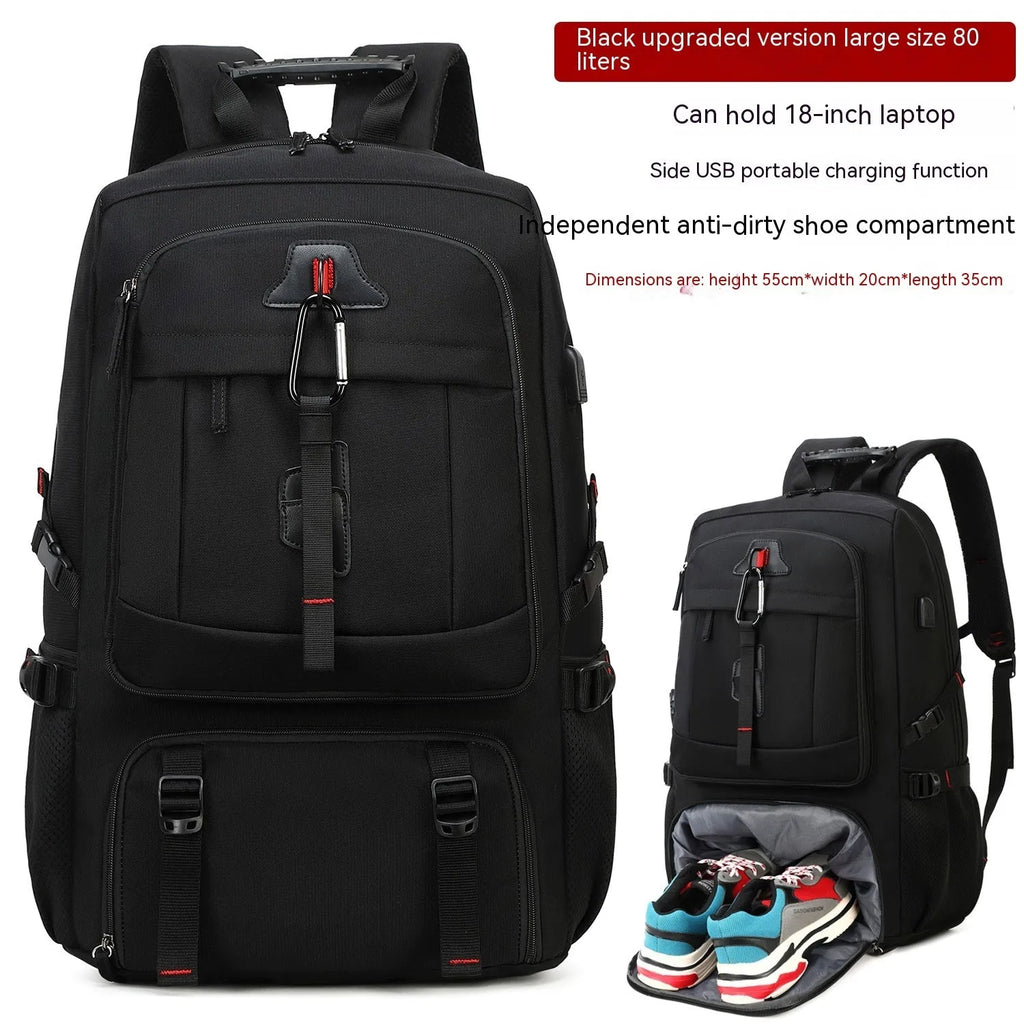 Large capacity business travel backpack for men with Oxford cloth, composite cowhide features and USB interface, 55cm x 20cm x 35cm