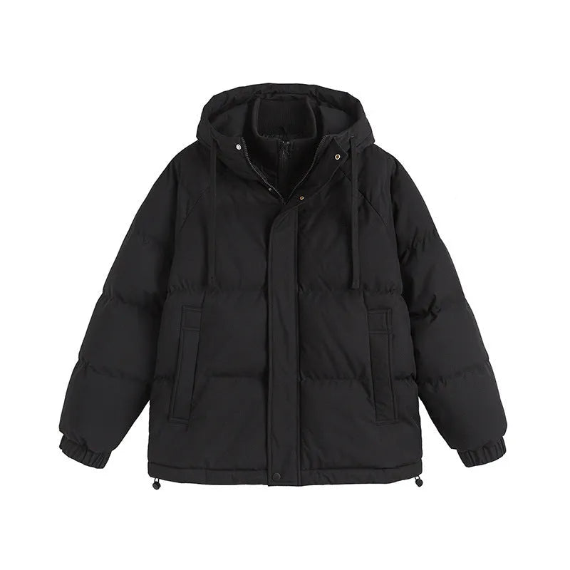 Winter loose cotton-padded jacket in mustard yellow colour with side pockets