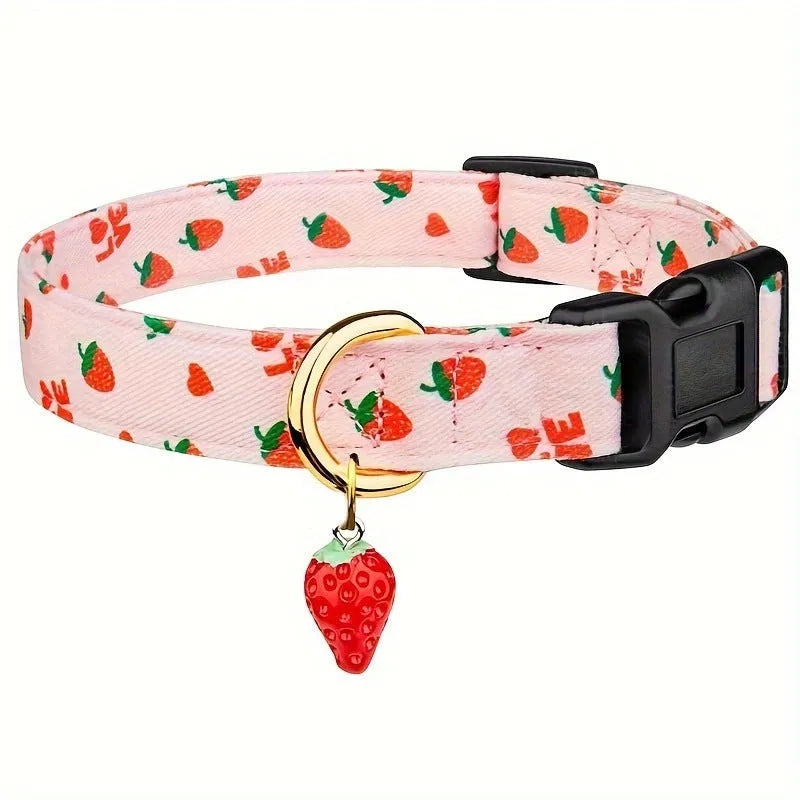 Adjustable polyester floral dog collar in Pink with buckle and slide adjuster on white background