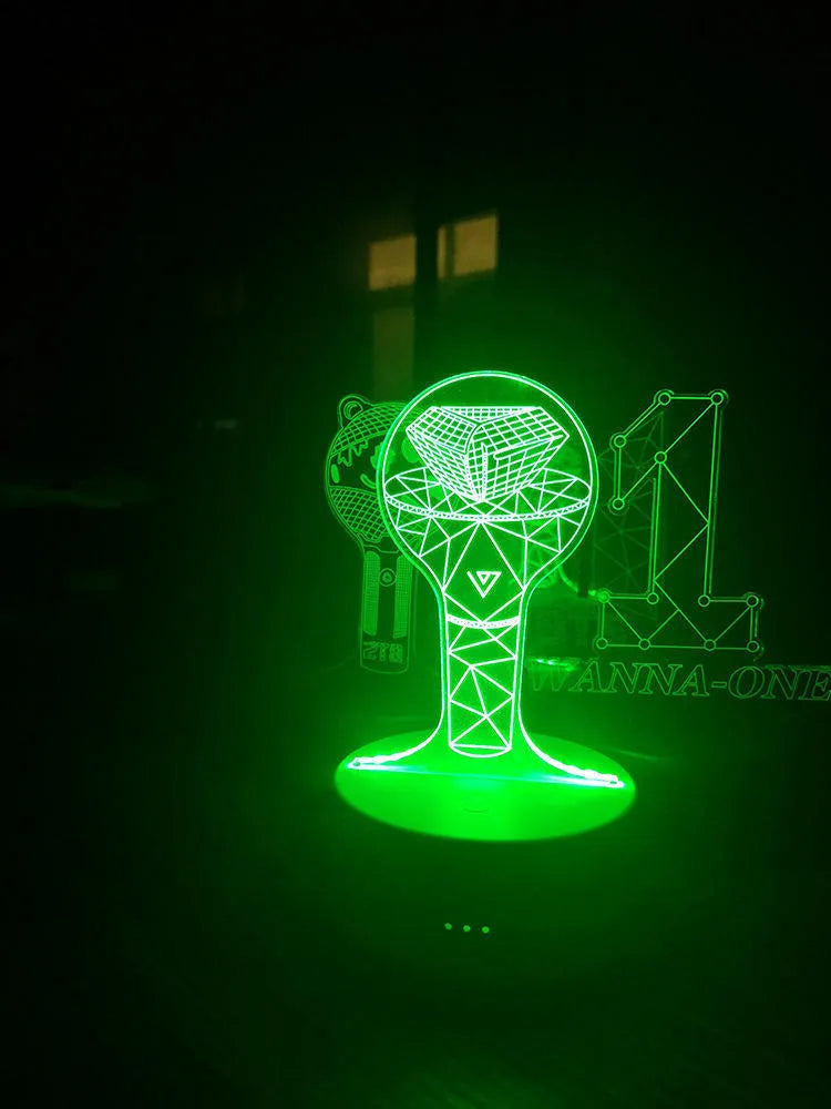 Clear acrylic stand with LED base displaying BTS Light 101 Tower Gem light stick replica