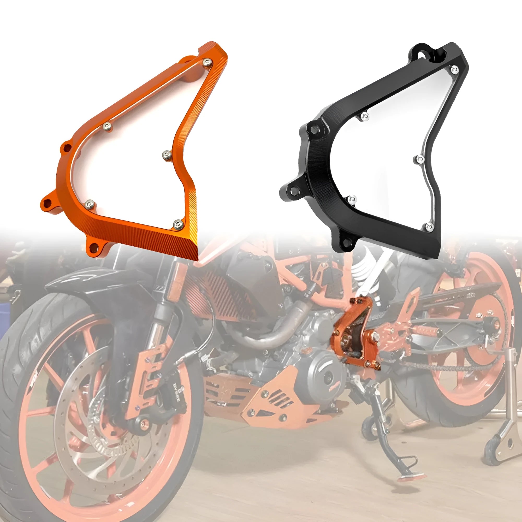 Black or orange KTM motorcycle chain cover for Duke 250 and 390 models