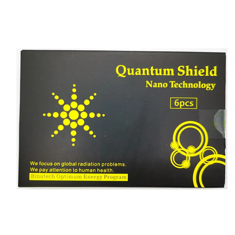 Six mobile phone anti-radiation stickers in gold and silver colours for electromagnetic protection