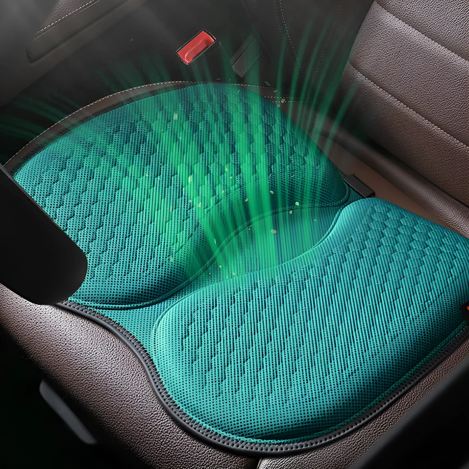 Honeycomb gel car seat cushion breathable cold pad shown in one of six colours on a car seat.