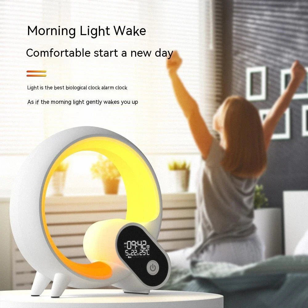 Intelligent sunrise alarm clock with color-changing atmosphere light, remote control, and smartphone app integration