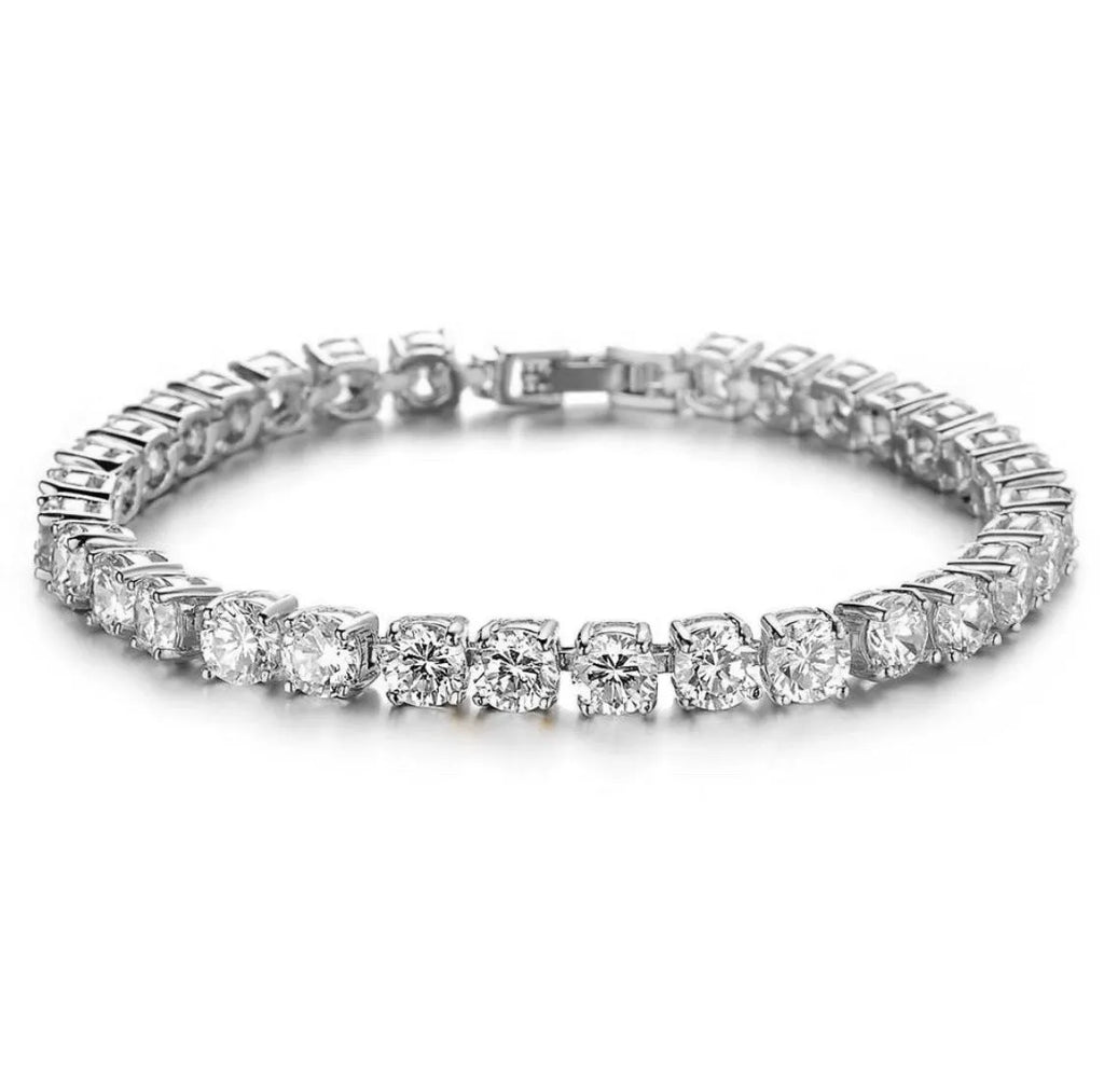 Men's geometric hip hop bracelet with iced-out zirconia rhinestones and tennis charm on chain link