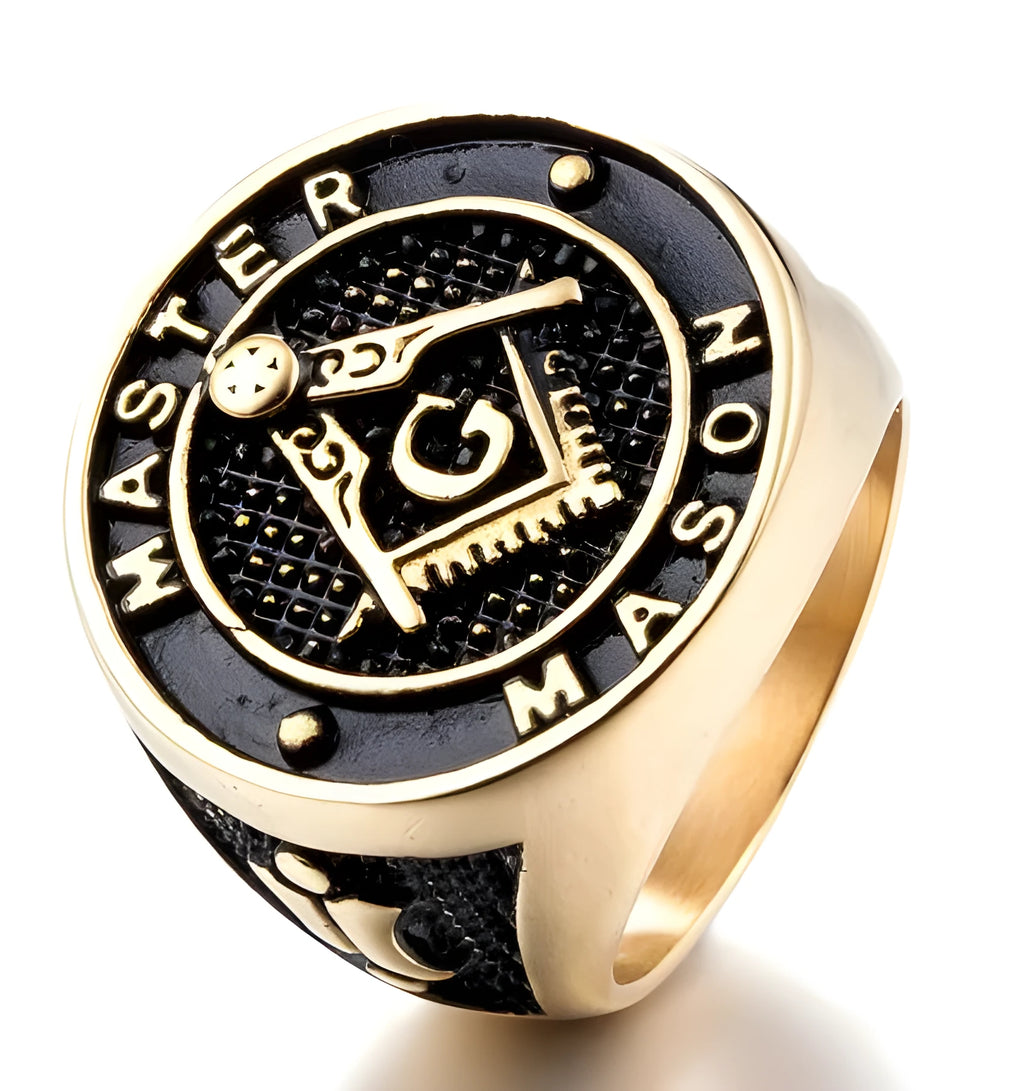 Men's Masonic ring in real 316L stainless steel with gold body, models 12#, 8# and 9#