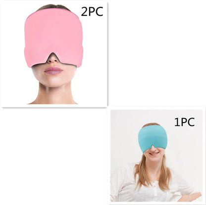 Soothing ice gel eye mask for headache relief, featuring a cooling gel pack and premium elastic cloth for a comfortable fit