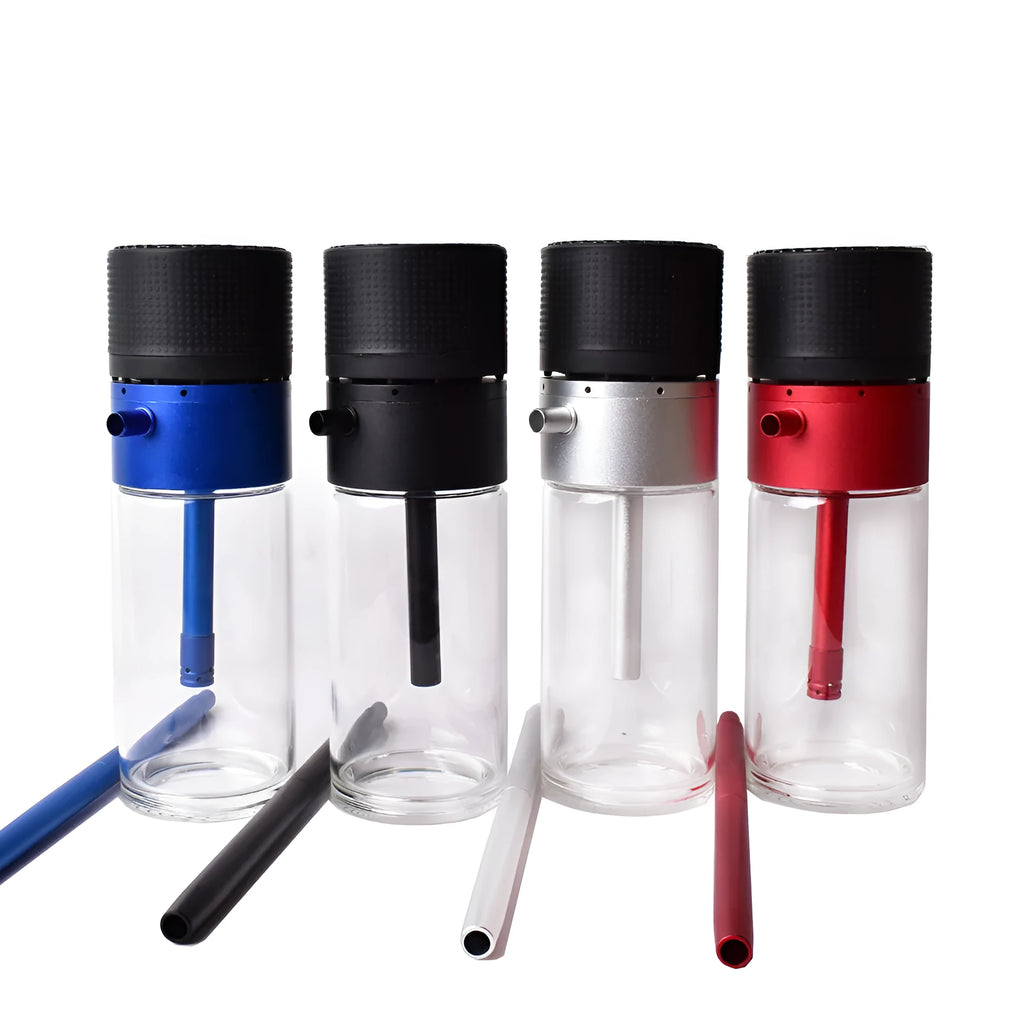 Small portable glass hookah with aluminium body in black, silver gray, red or blue, modern Japanese style