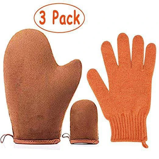 Premium self-tanning applicator kit with exfoliating glove for streak-free, salon-quality tan at home