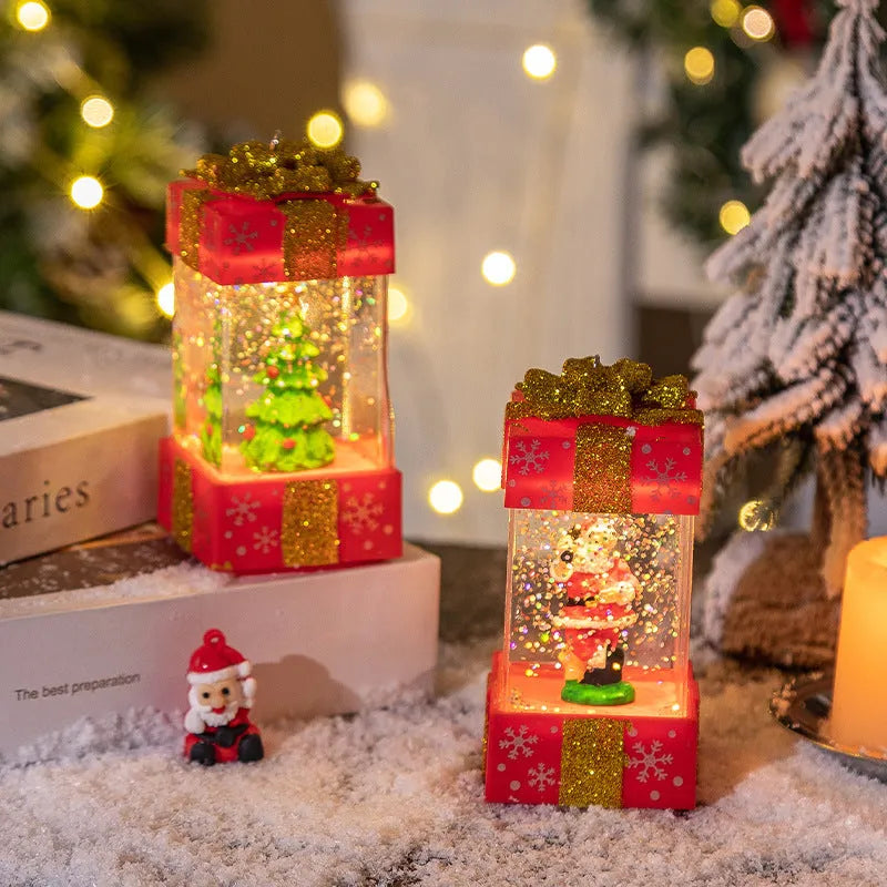 Christmas crystal ball gift box light in plastic, cartoon style, 5.5 x 5.5 x 11.5 cm, white snowman design