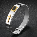 Men's stainless steel bracelet with geometric Korean-style design in multiple colour options including black and golden