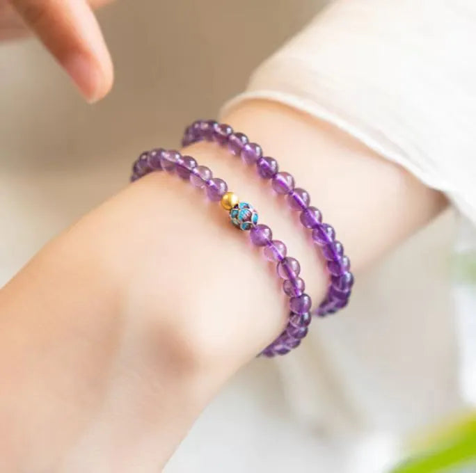 Purple lotus bracelet with retro style design and mixed materials for women