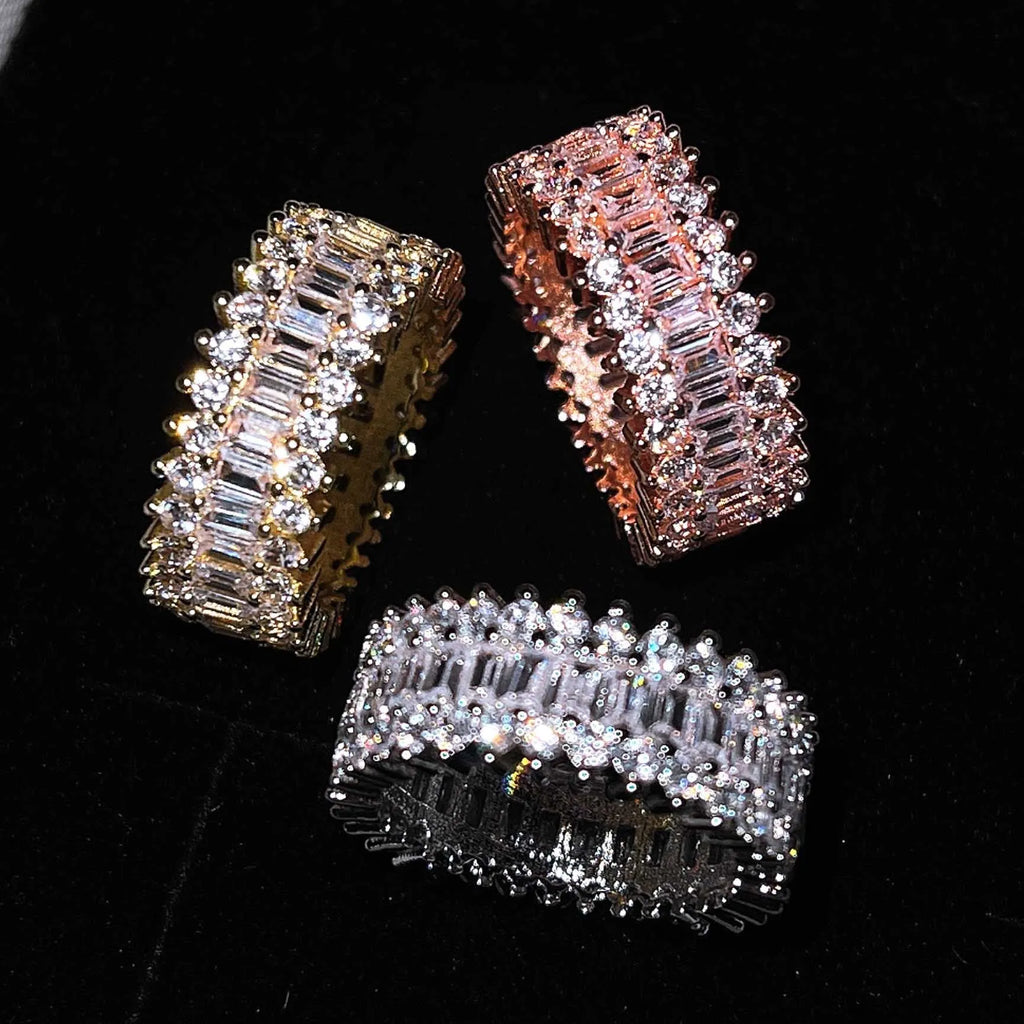 Copper geometric ring with zircon inlay in rose gold finish, unisex size 7