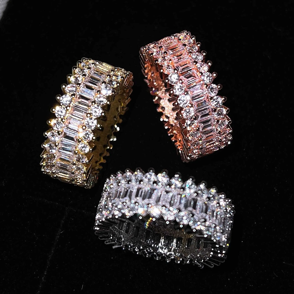 Copper geometric ring with zircon inlay in rose gold finish, unisex size 7