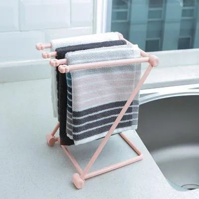 Foldable plastic dishcloth shelf in Nordic style colours with punch-free installation for kitchen organisation
