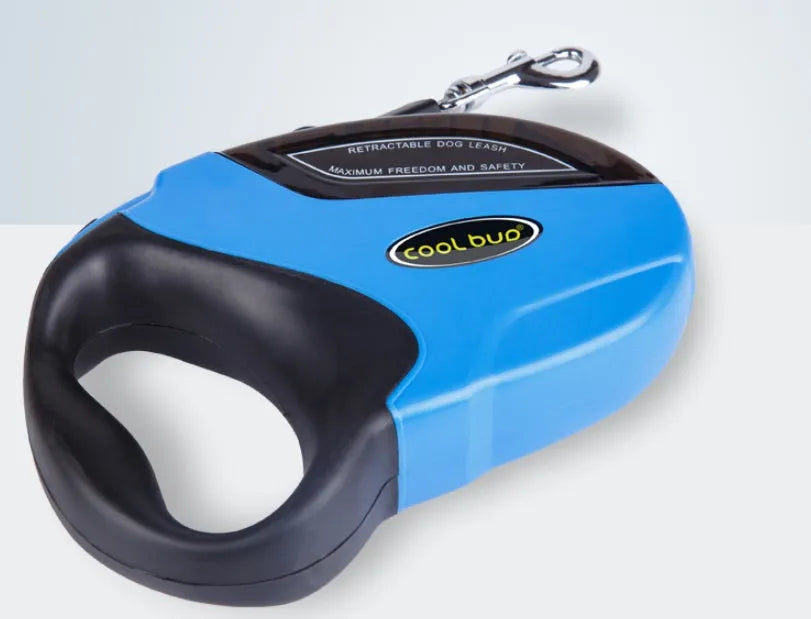 Fully automatic retractable dog leash with nylon webbing, ABS casing, and TPE handle for large dogs up to 100 pounds