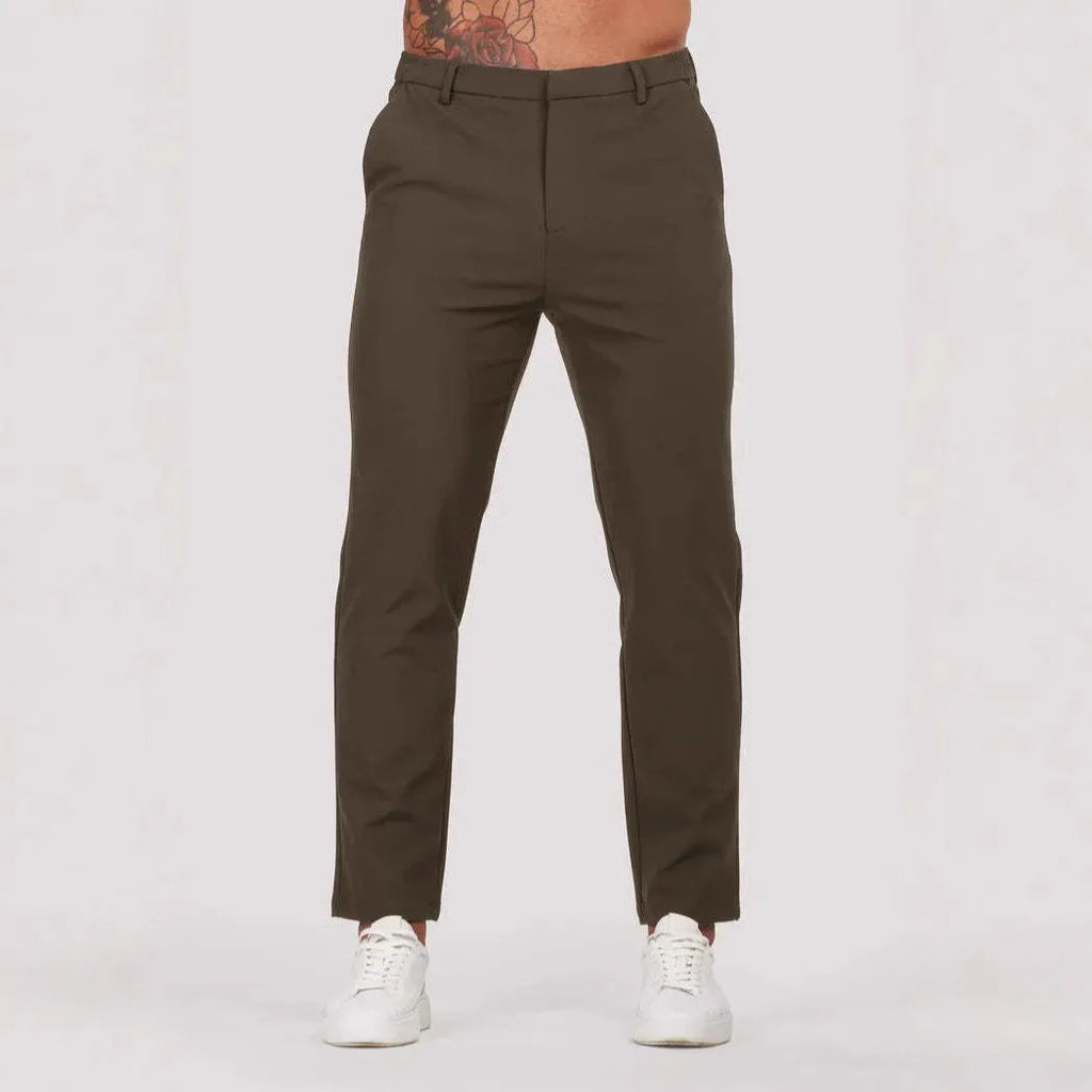 Solid colour casual men's suit pants with straight leg and button fly in black