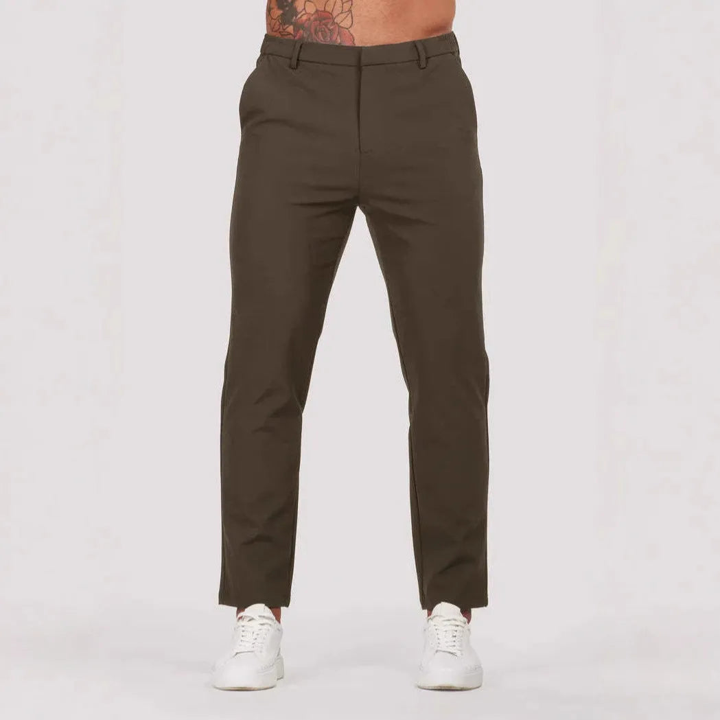 Solid colour casual men's suit pants with straight leg and button fly in black