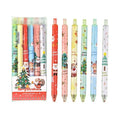 Six colourful cartoon press gel pens with black ink in plastic shells as Christmas gift set