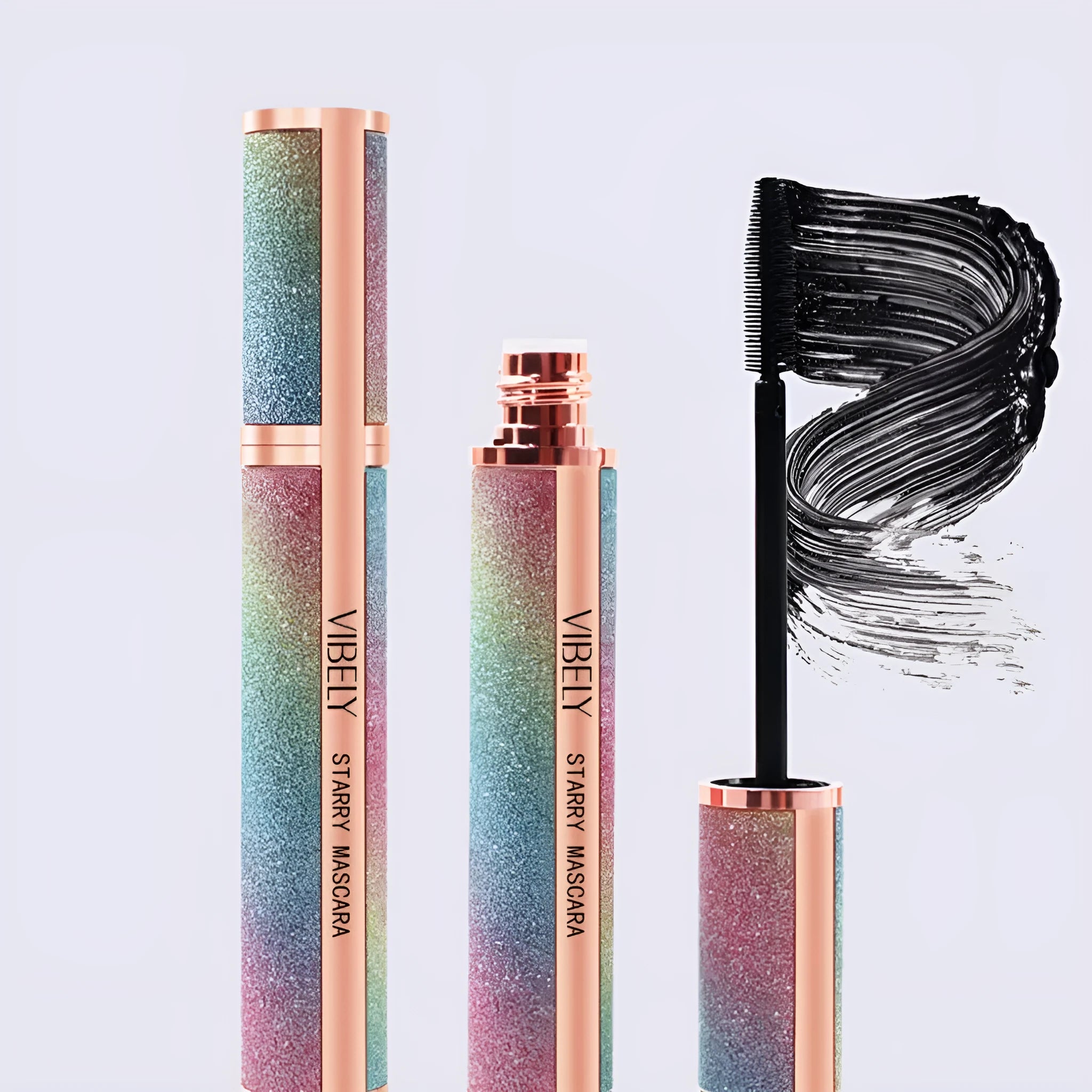 Black waterproof mascara creating 4D curl effect with long thick lashes in English packaging