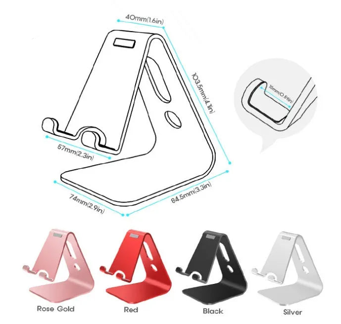 Aluminium alloy universal phone and tablet stand folded flat and unfolded at an angle.